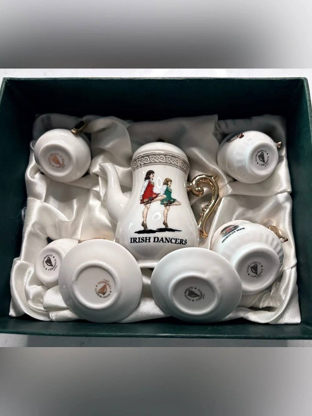 Iconic Ireland Irish Dancers White Porcelain Miniature Tea Set handpainted